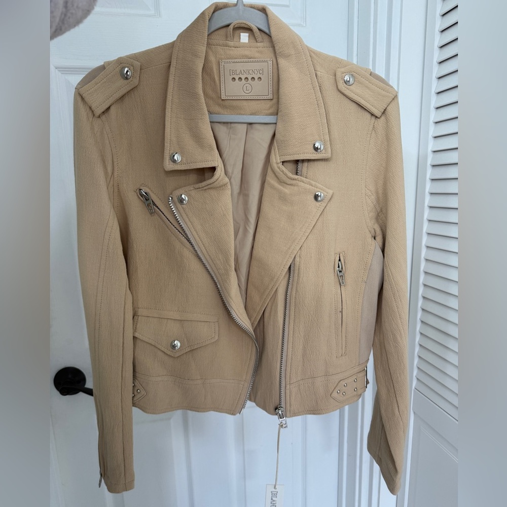 Blank NYC Women's Beige Leather Moto Jacket